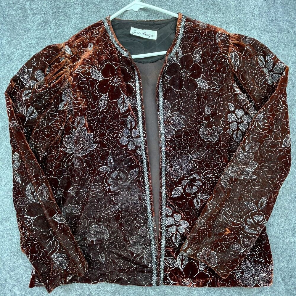 Vintage Jeri Marque Jacket Medium Evening‎ Metallic Sequin Glitter Blazer Party